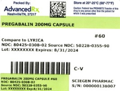 Pregabalin 200mg 80425-0308-02.jpg label 2 - Pregabalin 200mg 80425 0308 02